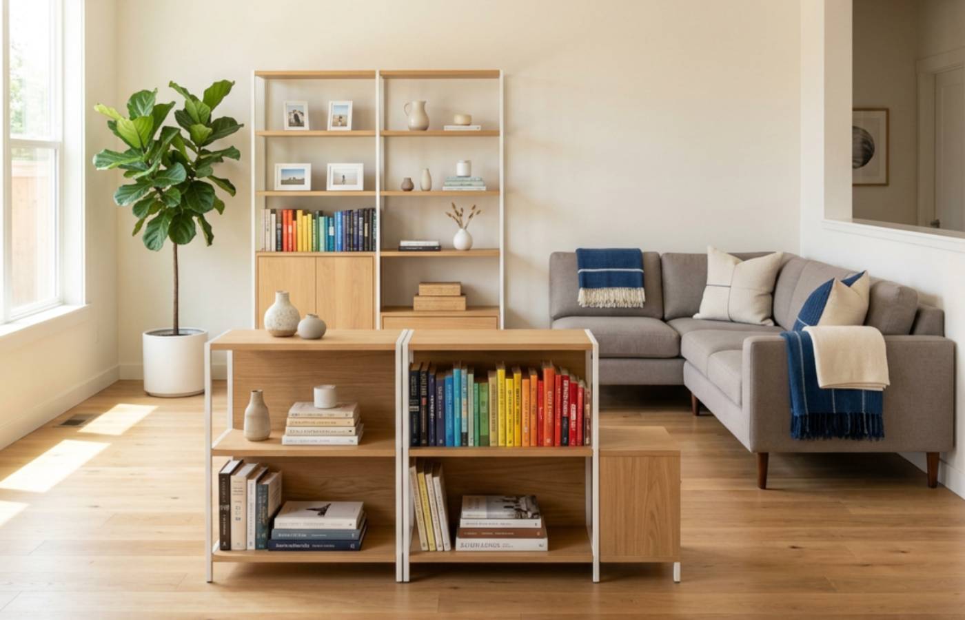 Placeholder photo of a calm and organized living room